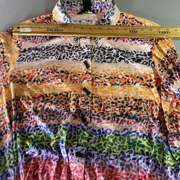 ALI MILES Tunic Blouse Button Down Cheetah Stripe Long Sleeve Womens 1X Colorful - Picture 4 of 14
